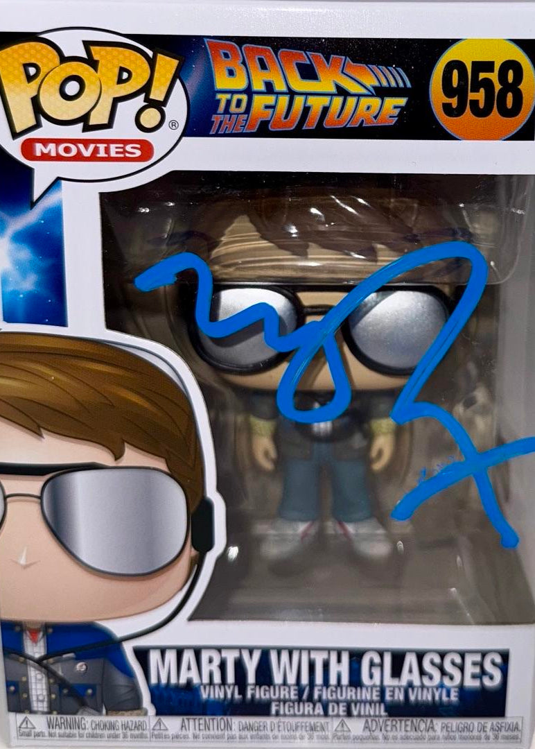 Michael J Fox Signed Funko Pop #958 Marty McFly w/Glasses Back To The Future (Blue Ink) - Beckett COA #2